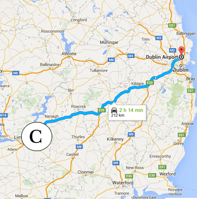 Dublin airport to Caledonia House Ireland