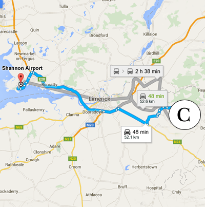 Shannon Airport to Caledonia House Ireland